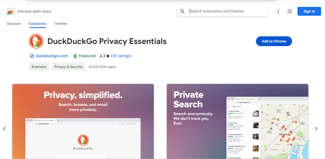 "Duckduckgo extension interface"